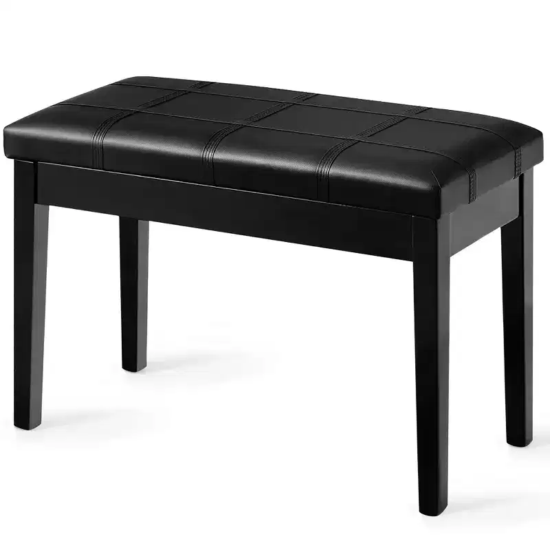 Costway Solid Wood PU Leather Piano Bench Padded Double Duet Keyboard Seat Storage Black