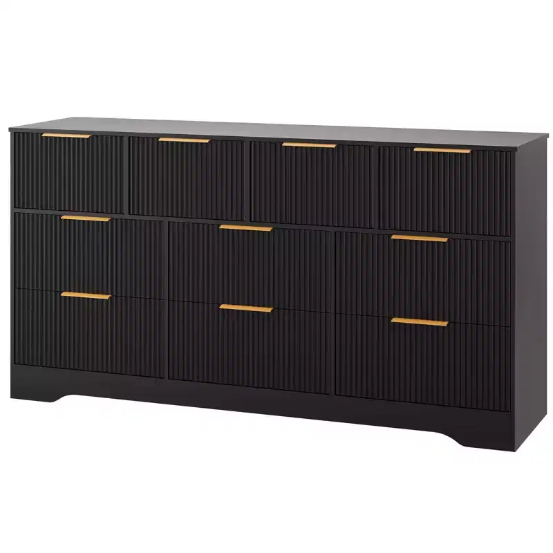 10 Drawer Dresser for Bedroom,59W Wooden Chest of Drawers with Gold Handles, Fluted Large Dresser TV Stand, Clothes Storage Organizer for Bedroom