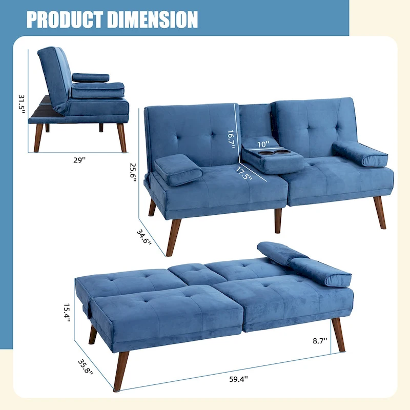 Futzca 60 Small Loveseat, 3 in 1 Cute Convertible Sofa Bed