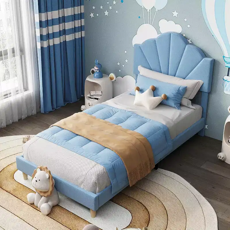 Twin Velvet Platform Bed with Adjustable Headboard - Wood Slat Support, No Box Spring Needed, Light Pink