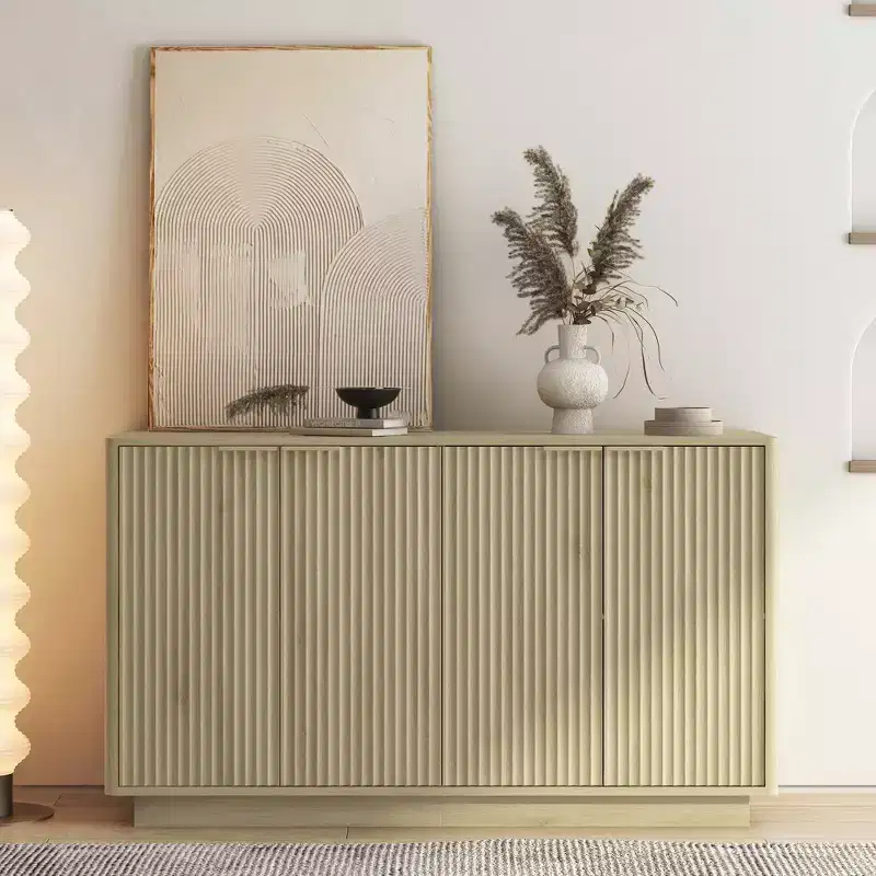 JVNOXK Modern wooden sideboard with storage space, recessed side cabinet, large sideboard with adjustable shelves, suitable for living room