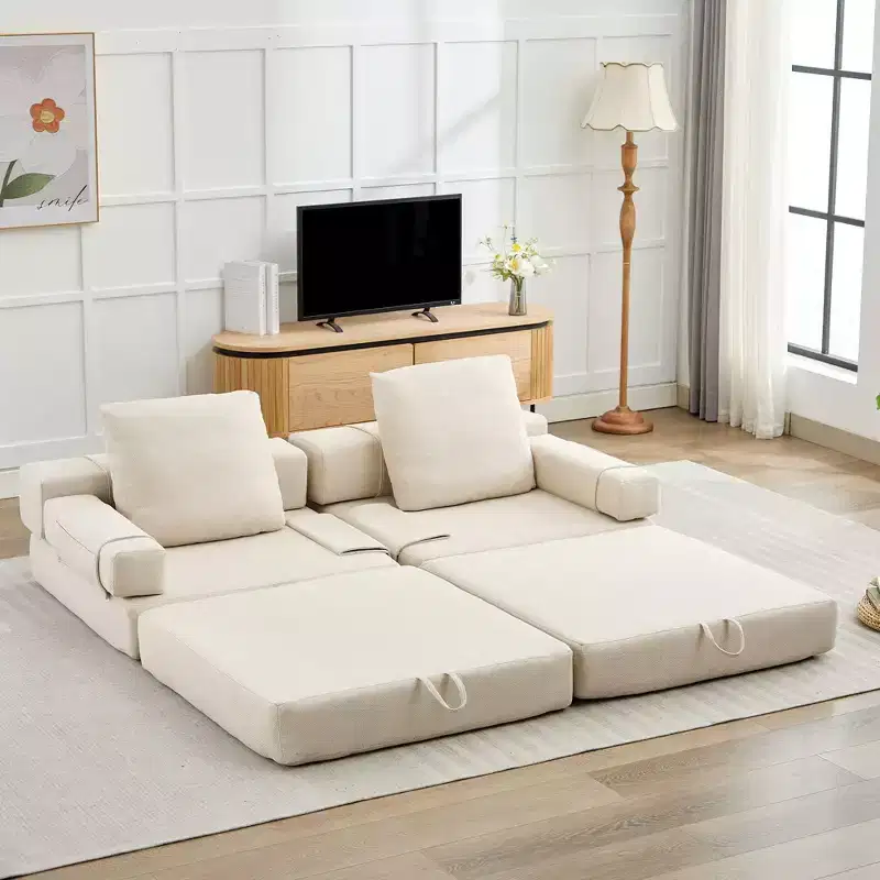 Fold-Down Convertible Sleeper Sofa Chair with Removable Armrests & Washable Cover
