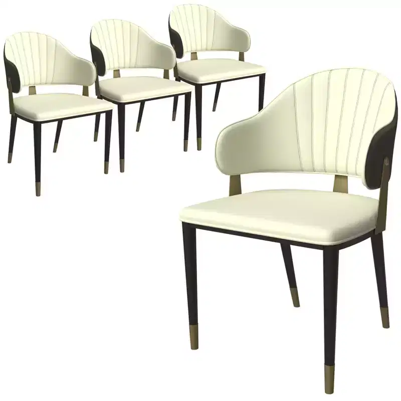 LeisureMod Aria Modern Dining Chairs Set of 4, PU Leather Upholstered, Metal Legs, Comfortable Kitchen and Dining Room Seating