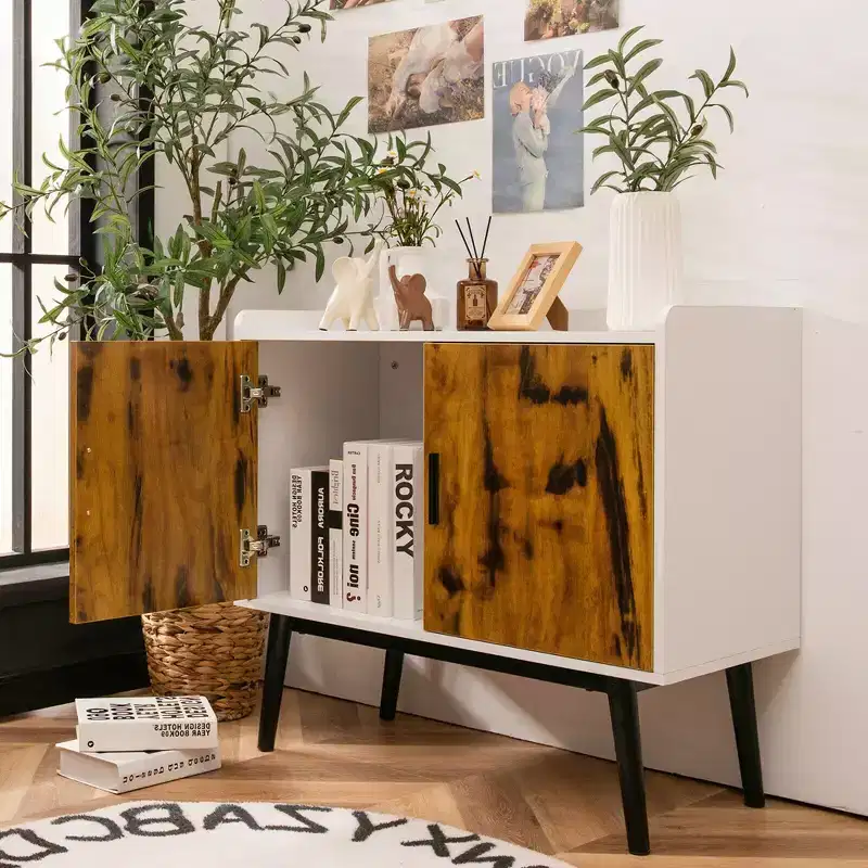 Sideboard Buffet Storage Cabinet with 2 Doors, Metal Legs, Accent Cabinet 32 Inch