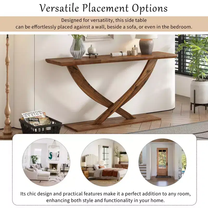 Whisen 57'' Modern Rustic Entryway Console Table, Accent Hallway Table, Slim Sofa Table with Cross-Leg Design, Sturdy Construction
