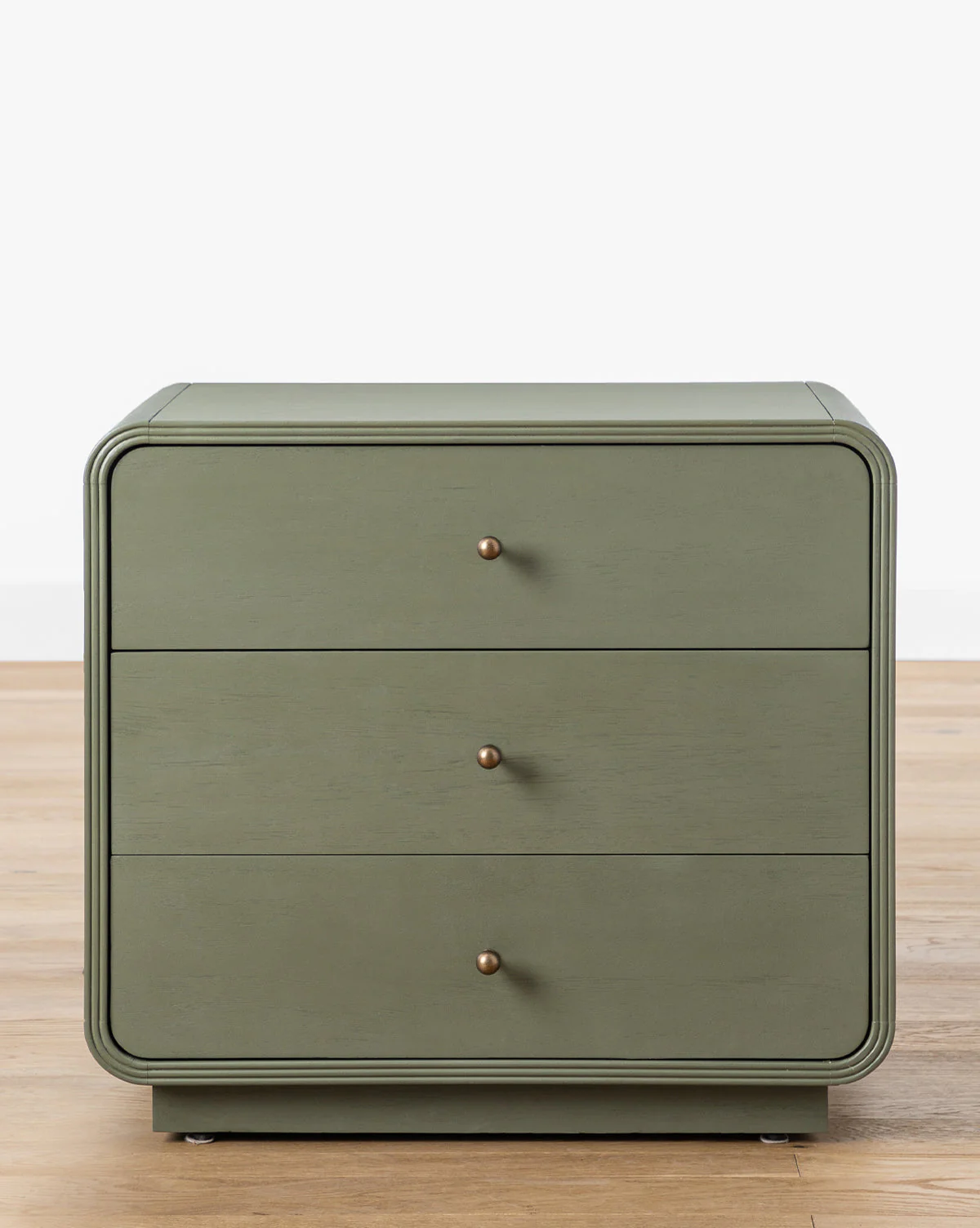 Modern Acacia Nightstand with Laurel Green Finish & Brass Hardware for Bedroom
