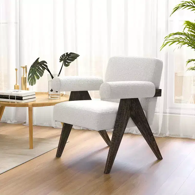 Upholstered Accent Armchair with Solid Rubber Wood Legs – Modern Style