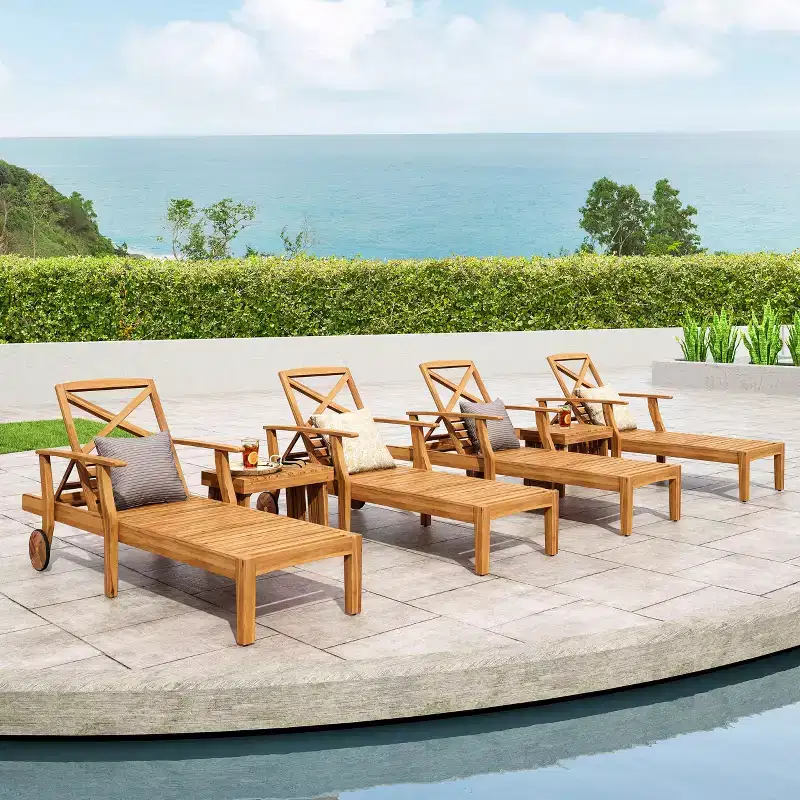 Christopher Knight Home Perla Outdoor Acacia Wood 6 Piece Chaise Lounge and Side Table Set