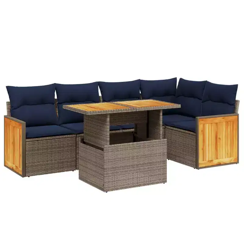 vidaXL 6 Piece Patio Sofa Set with Cushions Poly Rattan