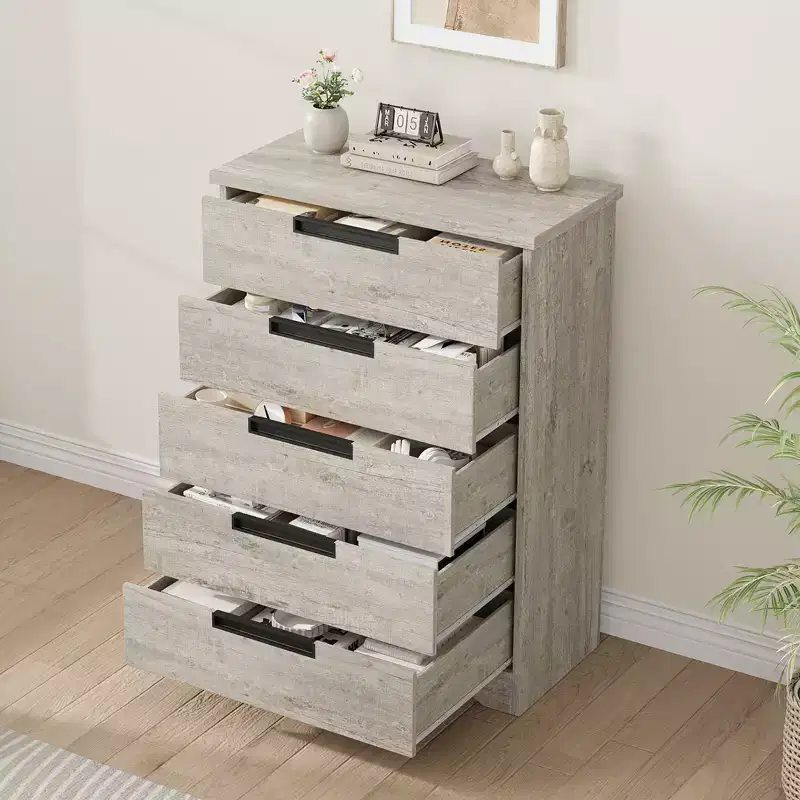 5 Drawer Dresser for Bedroom, Dresser Chest of Drawers with Embedded Handles Design, Wooden Dresser Organizer for Living Room, Nursery, Hallway