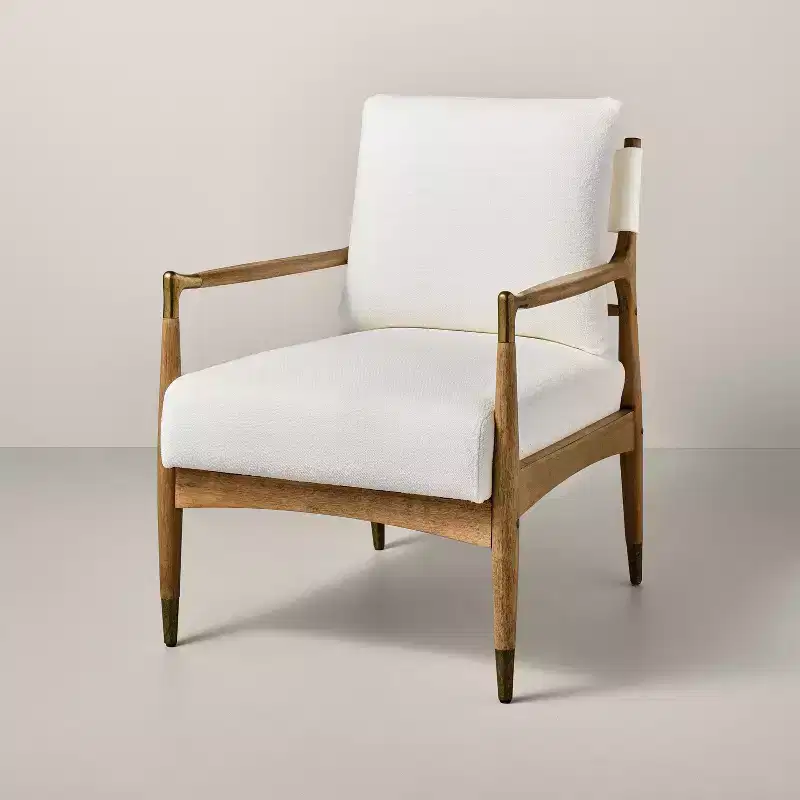 Boucle Upholstered Accent Arm Chair with Brass Details - Natural/Aged Oak - Hearth & Hand™ with Magnolia: Farmhouse Style, Exclusive
