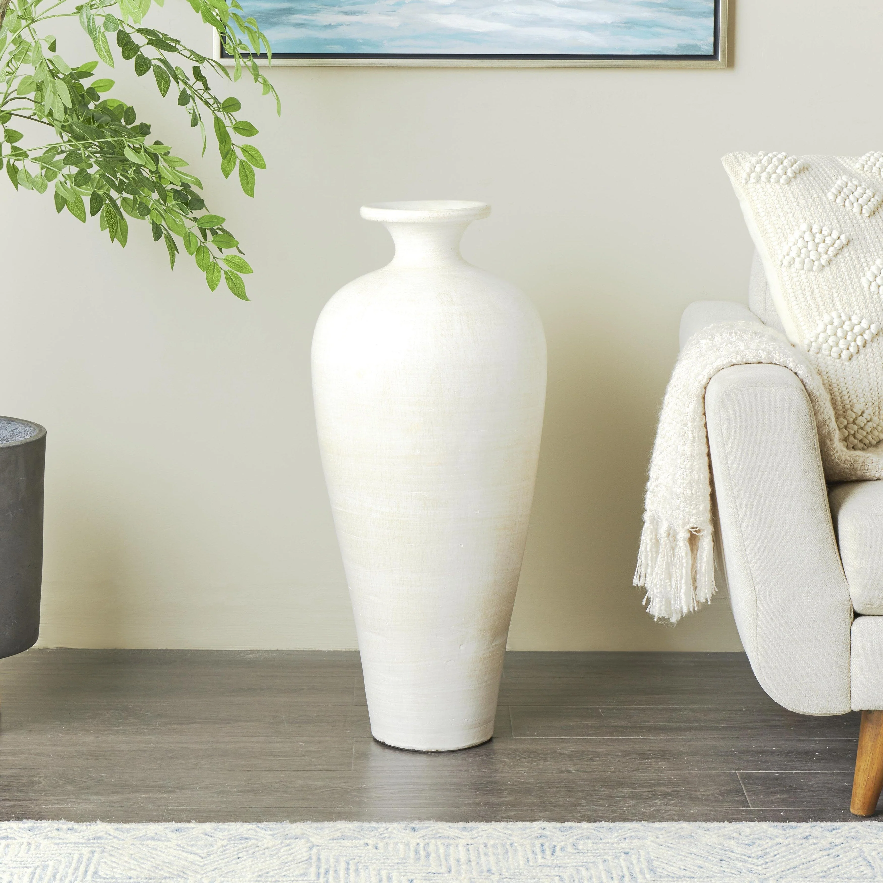 Ceramic Tall Amphora Floor Decorative Vase - White - Roche River Decor