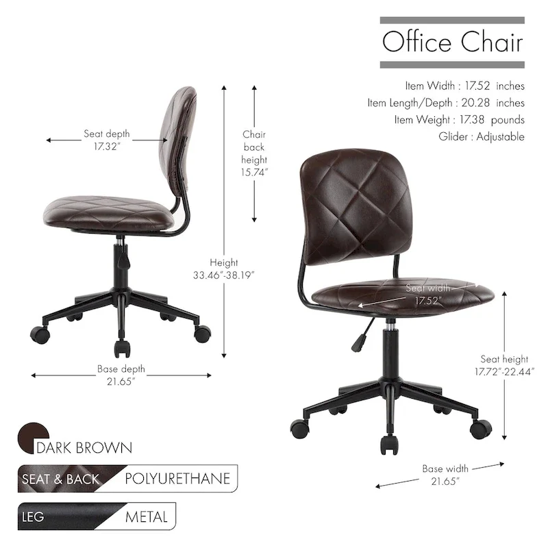 Swivel Office Chair | Tufted PU Leather | Adjustable Height | Home Office Desk Chair