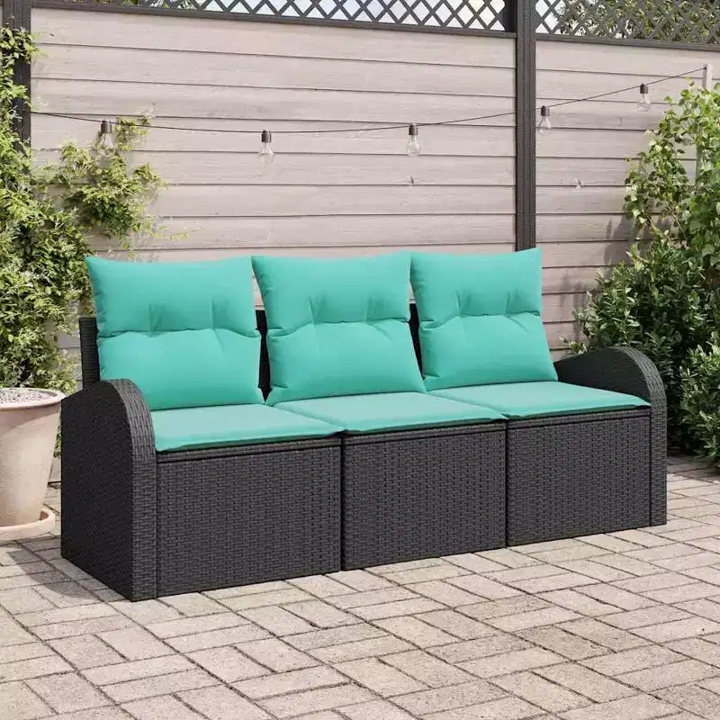 vidaXL Garden Sofa Set 3 pcs - Black and Turquoise