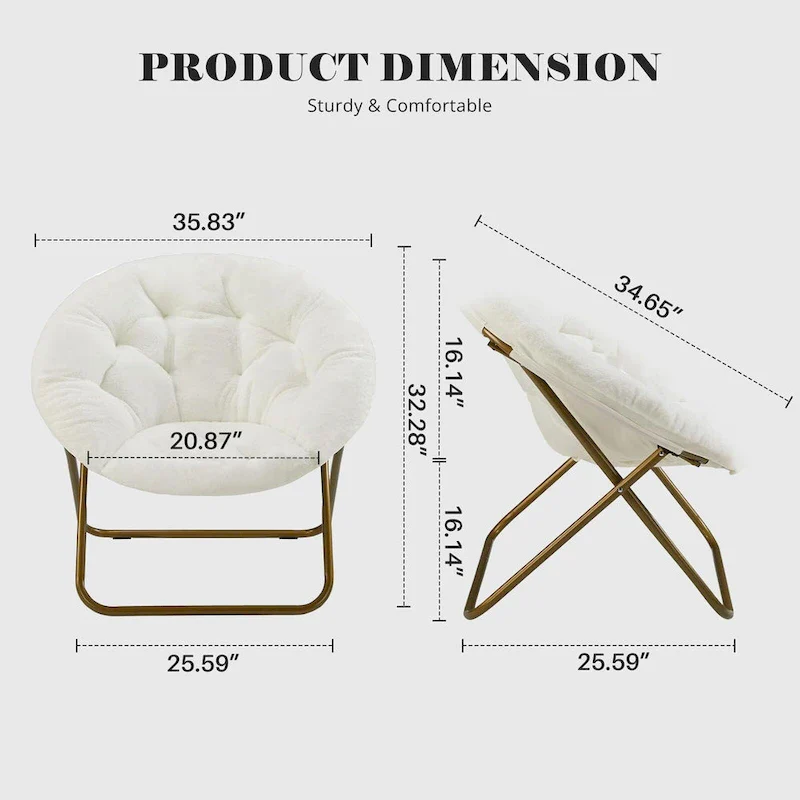 Foldable Saucer Chair with Faux Fur Cushion