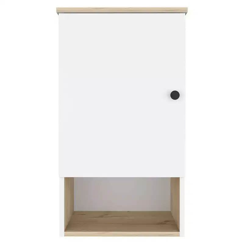 HomeRoots 16 Light Oak And White Wall Mounted Cabinet With Three Shelves