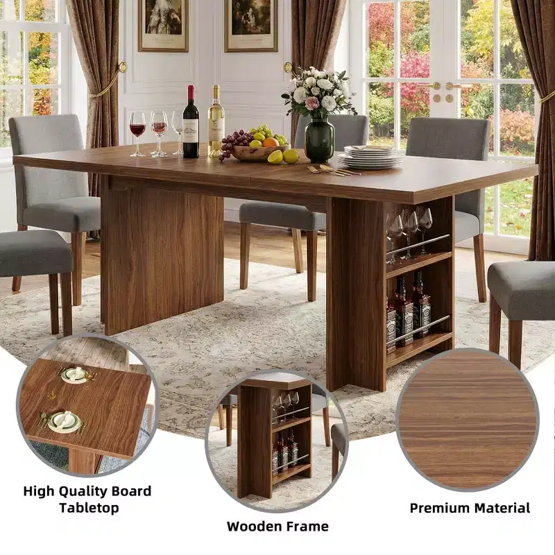 MAYEERTY 62.99 6-8 Person Farmhouse Dining Table, Multi-Use Modern Kitchen & Office Table