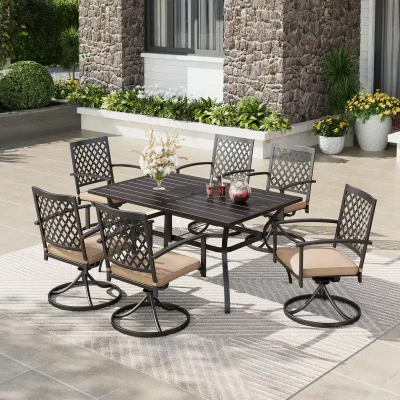 7pc Patio Set with 37" Table & Diamond Back Swivel Arm Chairs - Captiva Designs