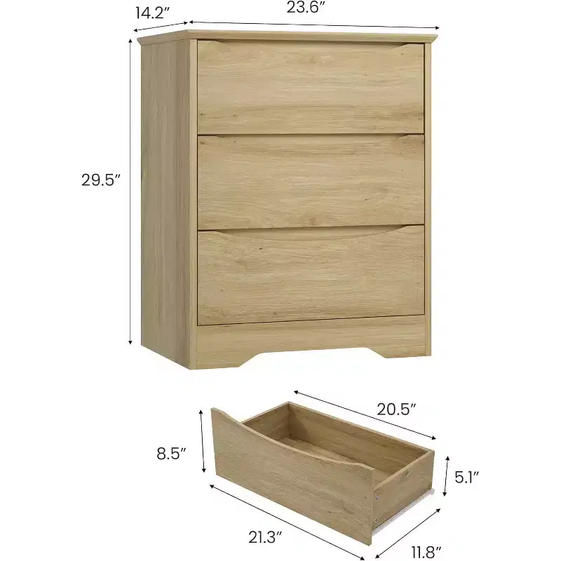 Wooden Dresser with 3 Drawers, Long Storage Dresser, Modern Closet, for Bedroom, Living Room