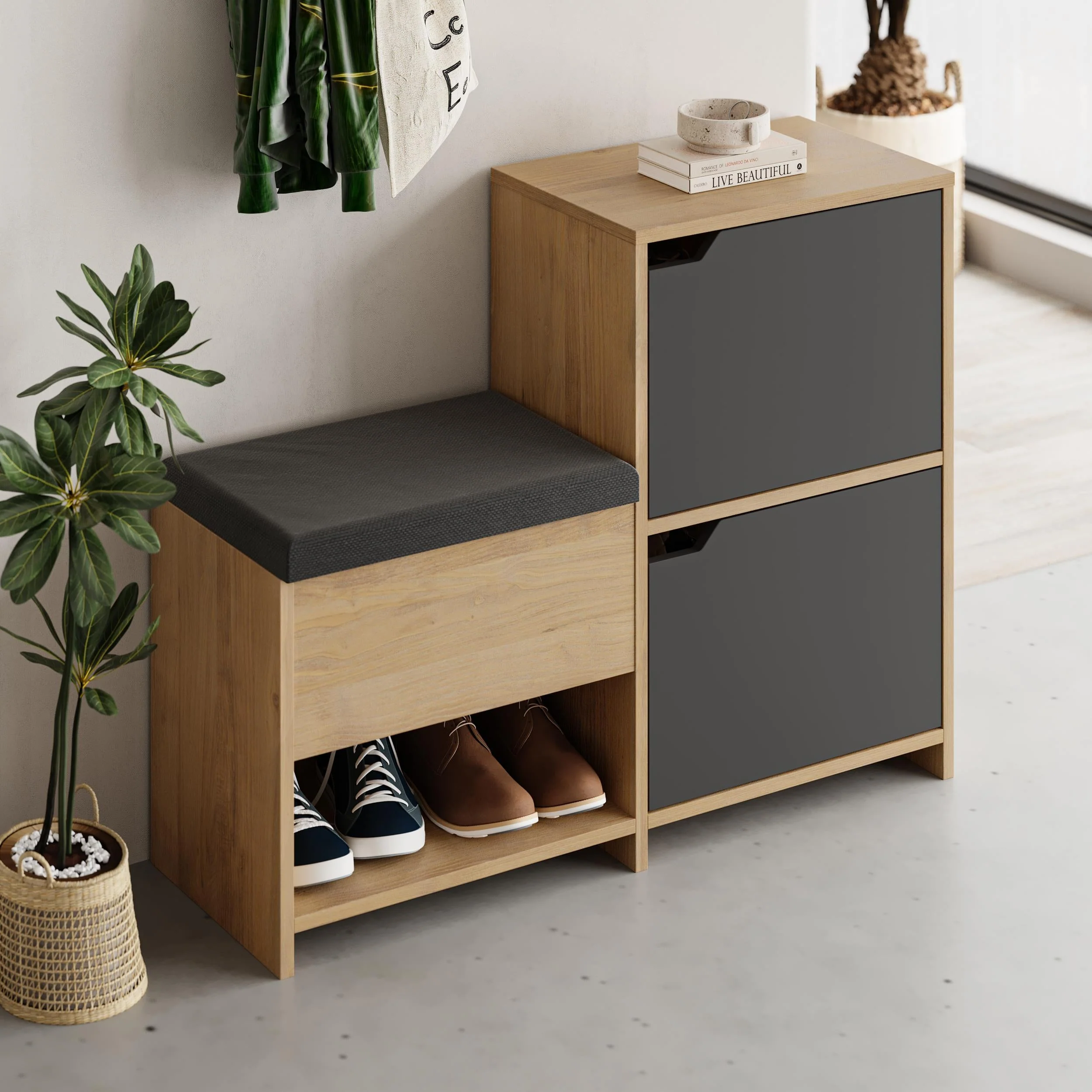 Shoe Bench – 101cm Stair-Shaped Hallway Storage with Seat