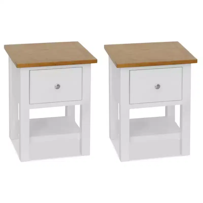 vidaXL 2-Piece Nightstands, 14.2x11.8x18.5, Solid Oak Wood Top and Pinewood Frame, Dark Wood and White, Space-Saving Design, Fully Assembled