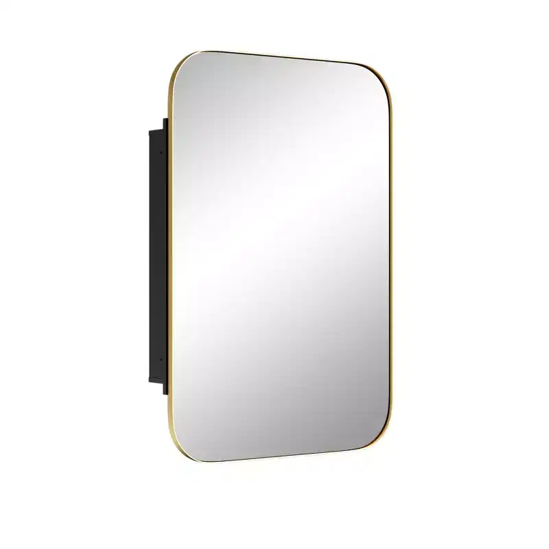 HomeRoots 24 Gold Metal Framed Bathroom Vanity Mirror With Cabinet