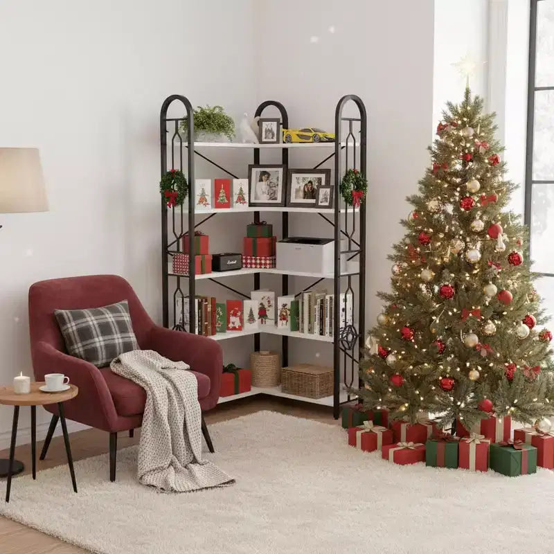 Wood & Metal 5-Tier Corner Bookshelf, 72.1