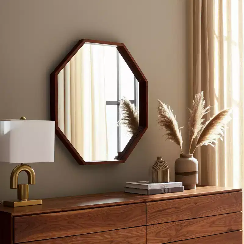 Modern Wood Frame Mirror Wall Décor - Octagonal 30
