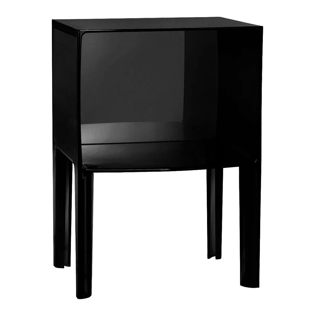 Contemporary Transparent Plastic Side Table with Reflective Corner & Curve Design for Bedroom or Living Room