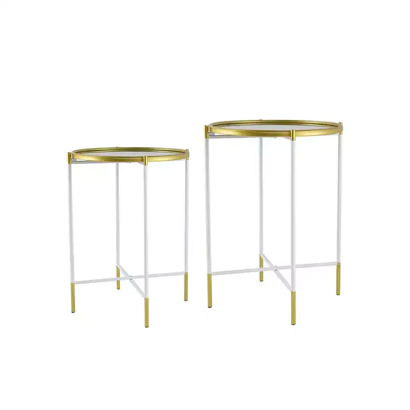 Set of 2 Mirrored Top Accent Side Tables for Living Room