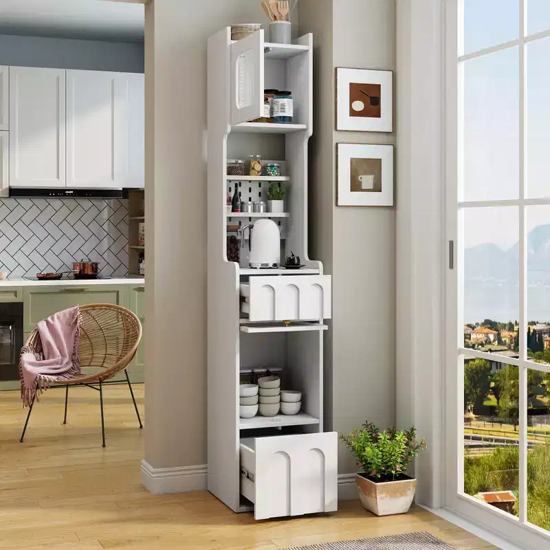 Tall Storage Cabinet with 2 Drawers and Glass Doors – 70.87