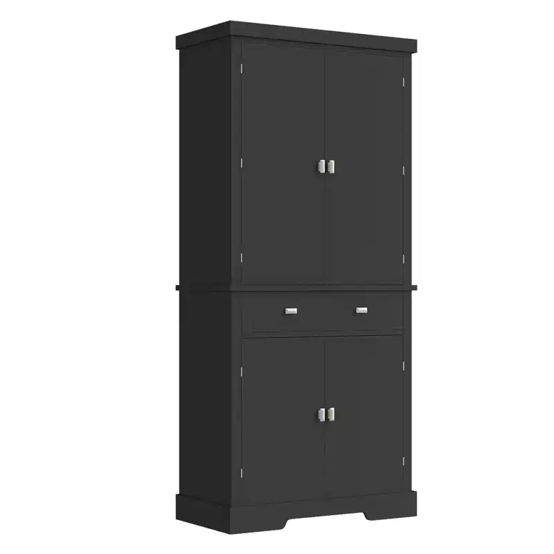 6 Door Wood Cupboard with 4 Adjustable Shelves, Modern Storage Cabinet for Dining Room, Living Room, or Laundry