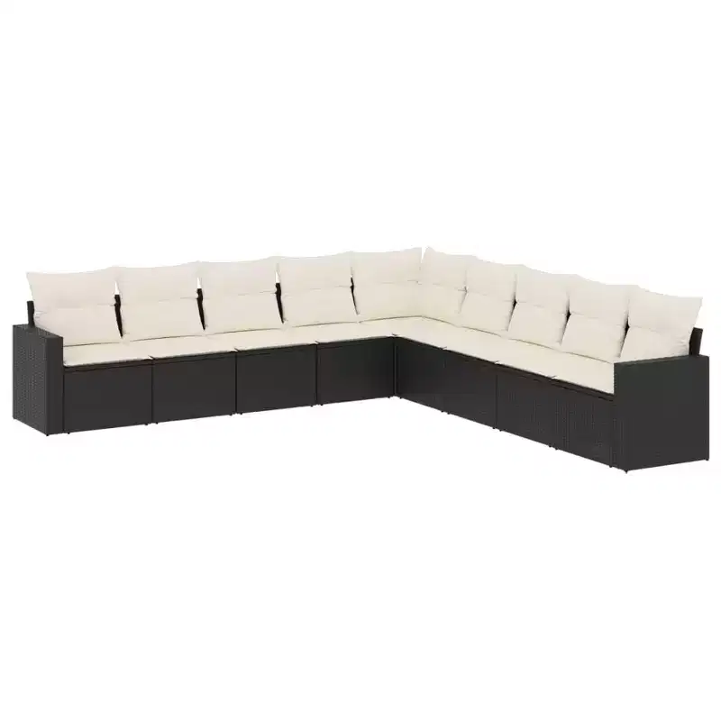 vidaXL 9 Piece Patio Sofa Set with Cushions Poly Rattan - Black and Cream Without Table