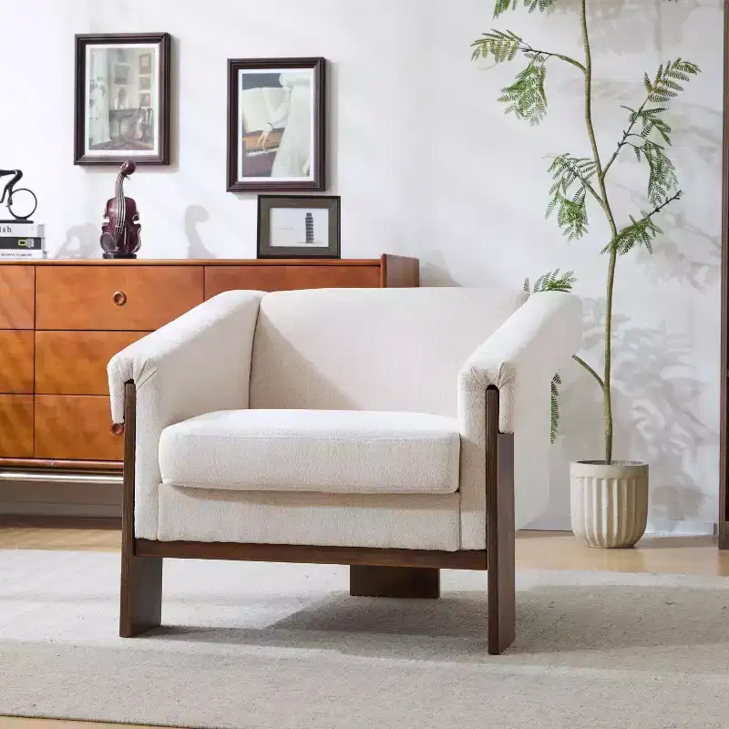 34 Modern Accent Chair with Comfy Upholstery Deep Cushions Solid Wood Mid-Century Armchair for Living Room Bedroom Waiting Room