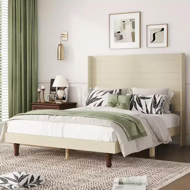 Beige/White Platform Bed Frame with 54