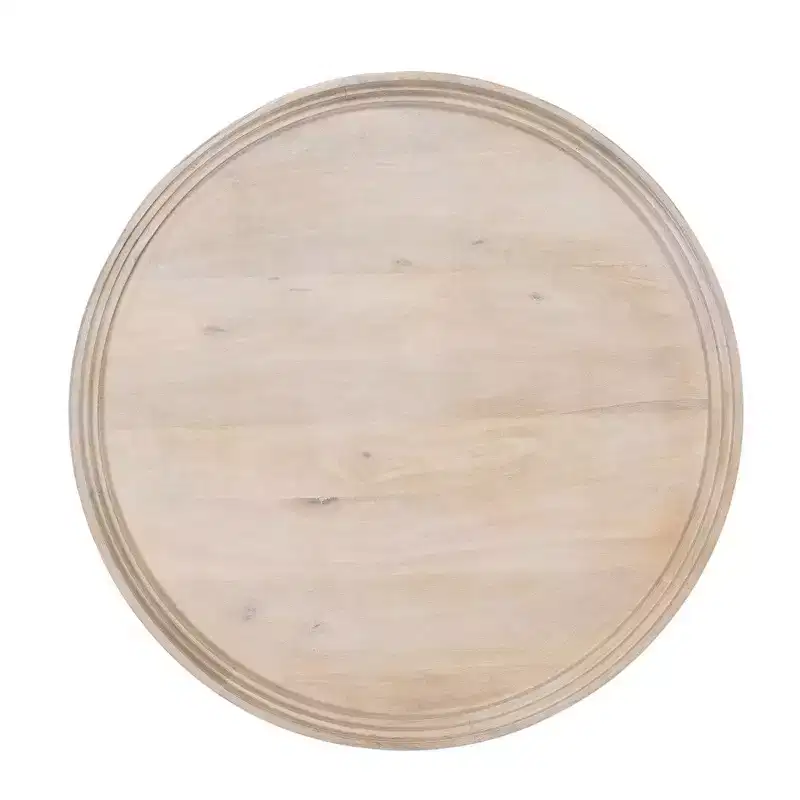Coffee Table Round Tray Top Handcrafted Washed White Mango Wood, 30 Inch