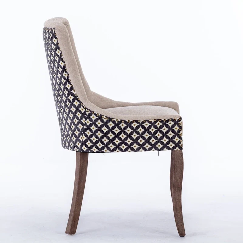 Ultra Side Dining Chair, Thickened fabric chairs with neutrally toned solid wood legs, Bronze nail head, Set of 2