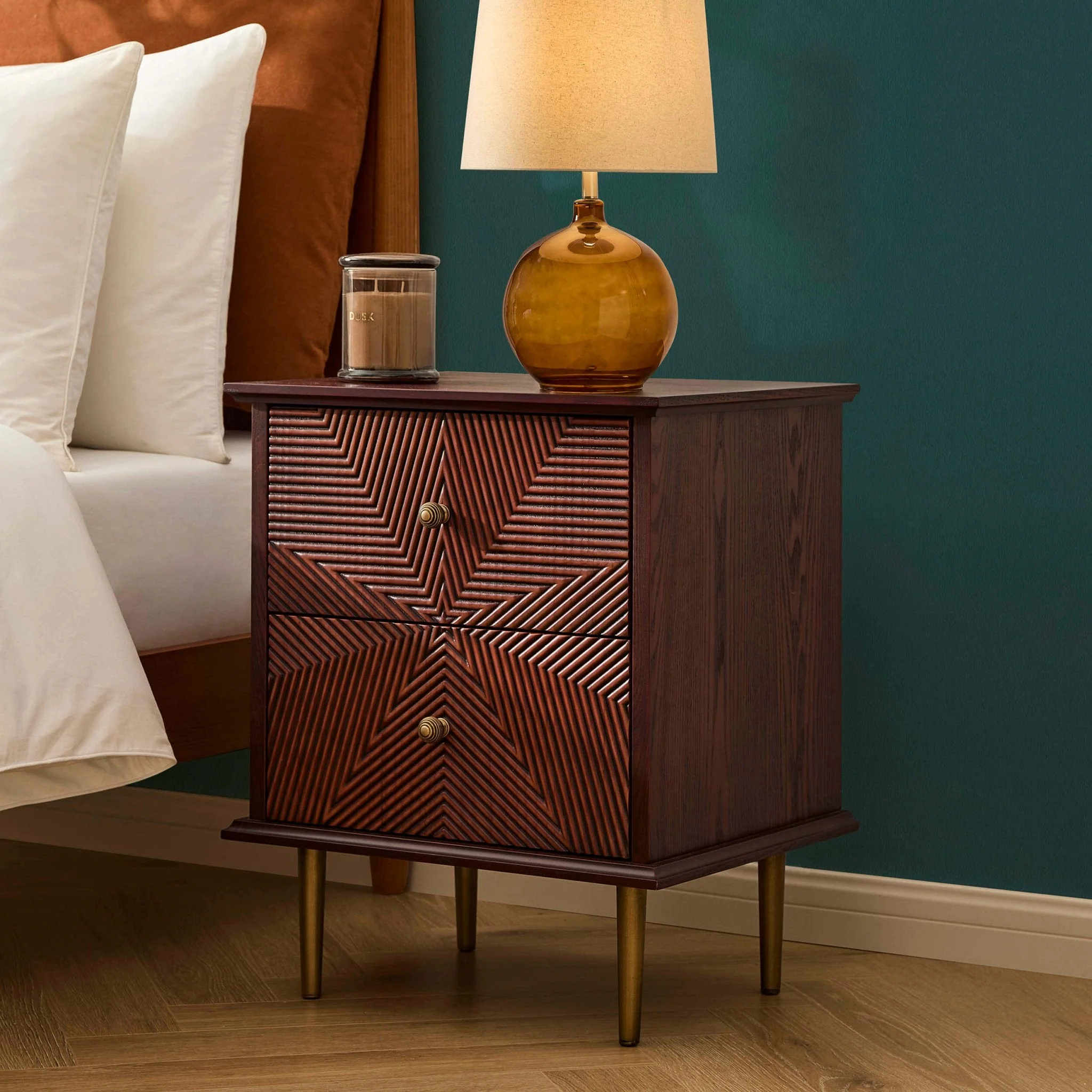2 Drawer Bedside Table - Mahogany