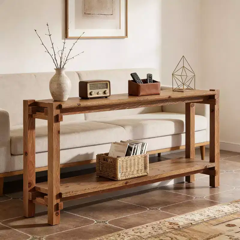 GDFStudio Nikolai Rustic Wooden Rectangular 2-Tier Foyer Console Table