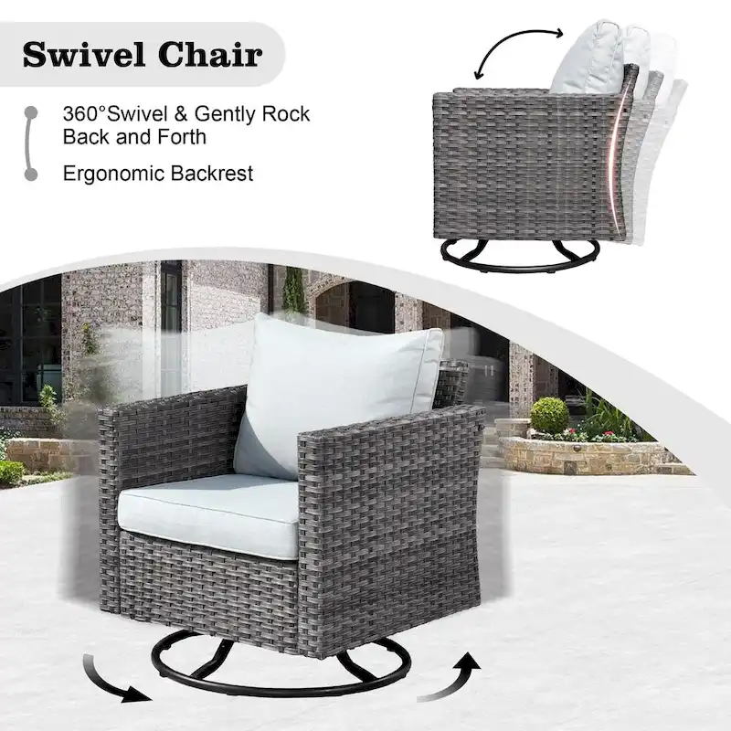 HOOOWOOO 10-piece Grey Rattan Patio Furniture Set with Fire Pit