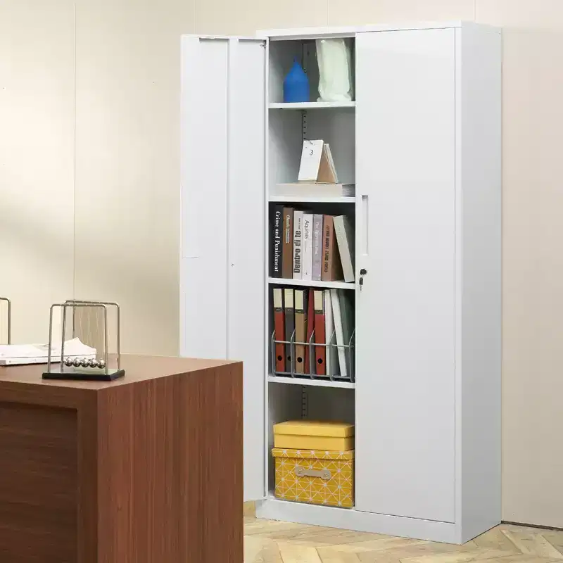 Metal Storage Cabinet, Steel Locking Storage Cabinet with 2 Magnetic Doors and 4 Adjustable Shelves,71'' Metal Cabinet 200 lbs Capacity, White