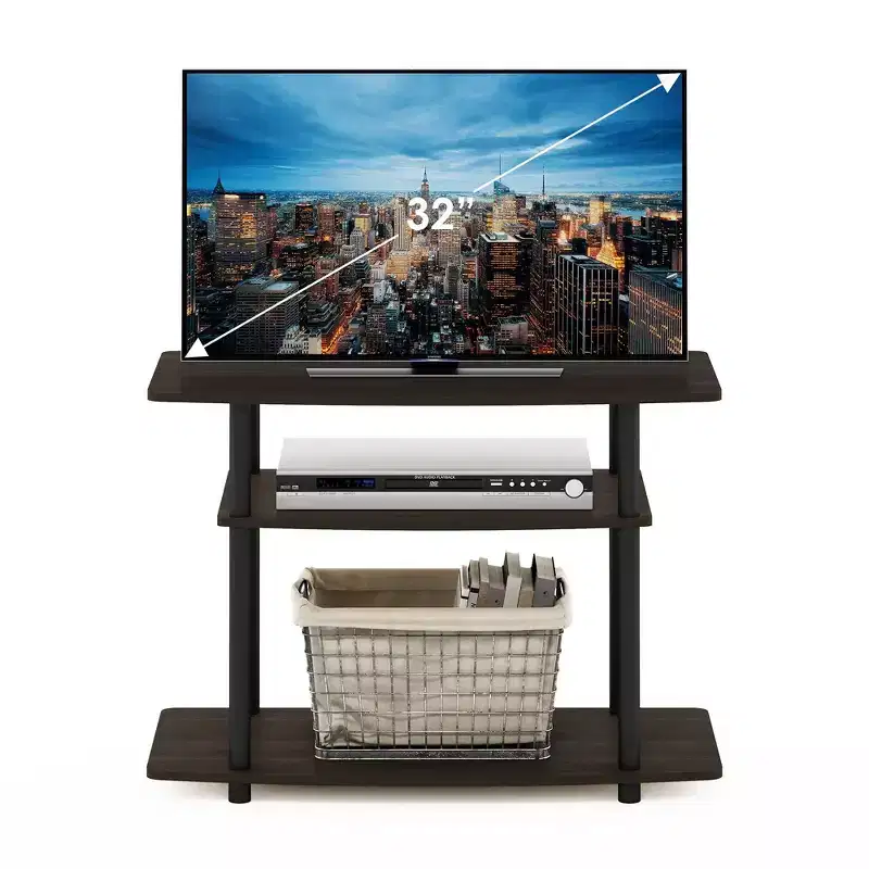 3-Tier TV Stand Console Table for TV's up to 32 Media Entertainment Center No Tools Dark Brown/Black