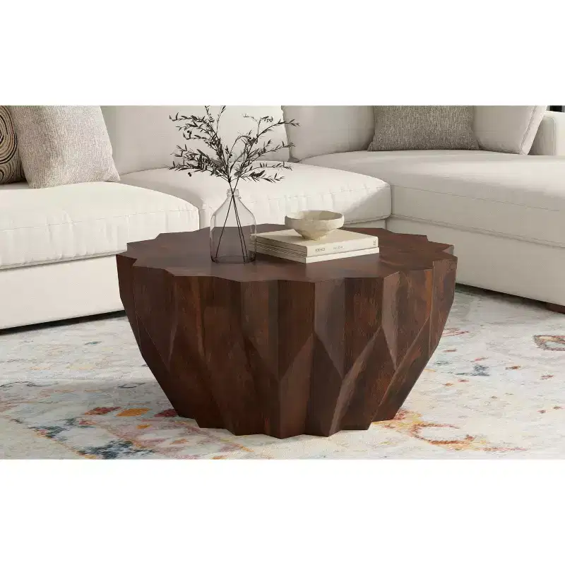 34-Inch Wide Solid Mango Wood Polygon Contemporary Coffee Table, Fully Assembled