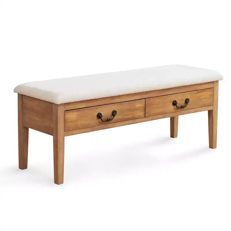Upholstered Storage Bench with Solid Wood Leg