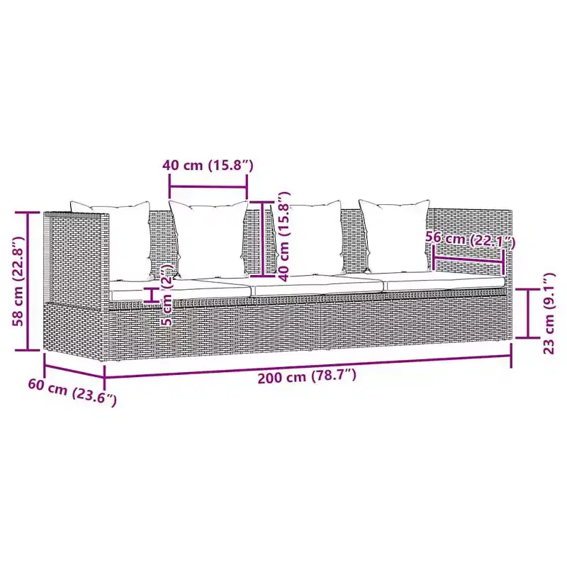 vidaXL Garden Bed Grey PE Rattan 78.7x23.6 in Adjustable Armrests
