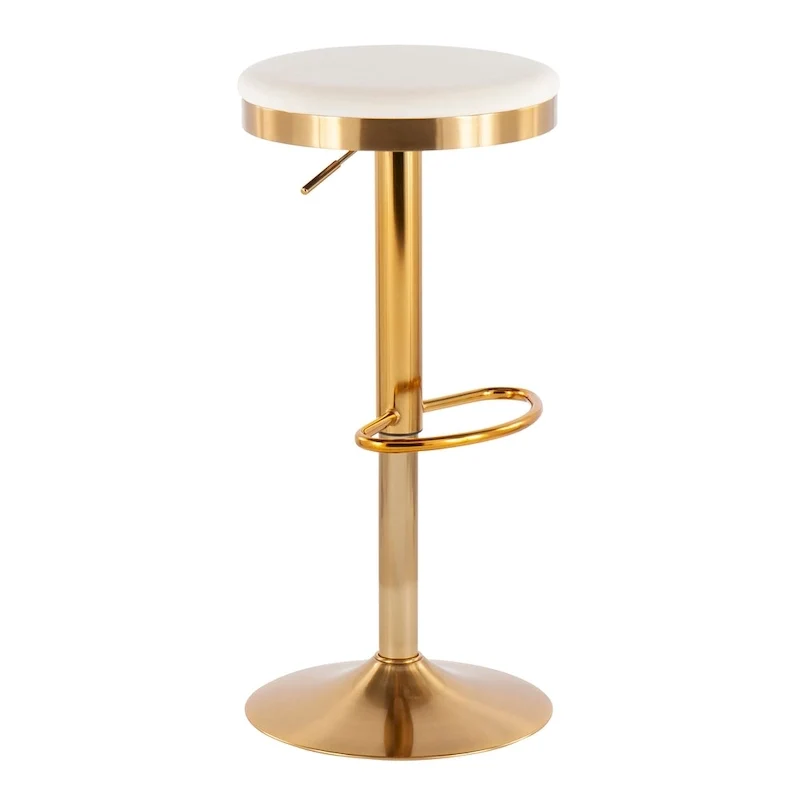 Lumisource Dakota Barstool in Gold Steel and White Leather - Set of 2 - 15Lx15Wx23-31.75H