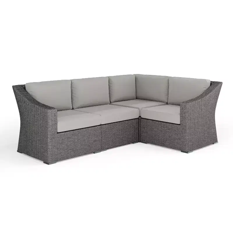 Martha Stewart Bedford Indoor-Outdoor Modular Patio 4-Seat Sectional Sofa in Rattan Wicker with All-Weather Cushions