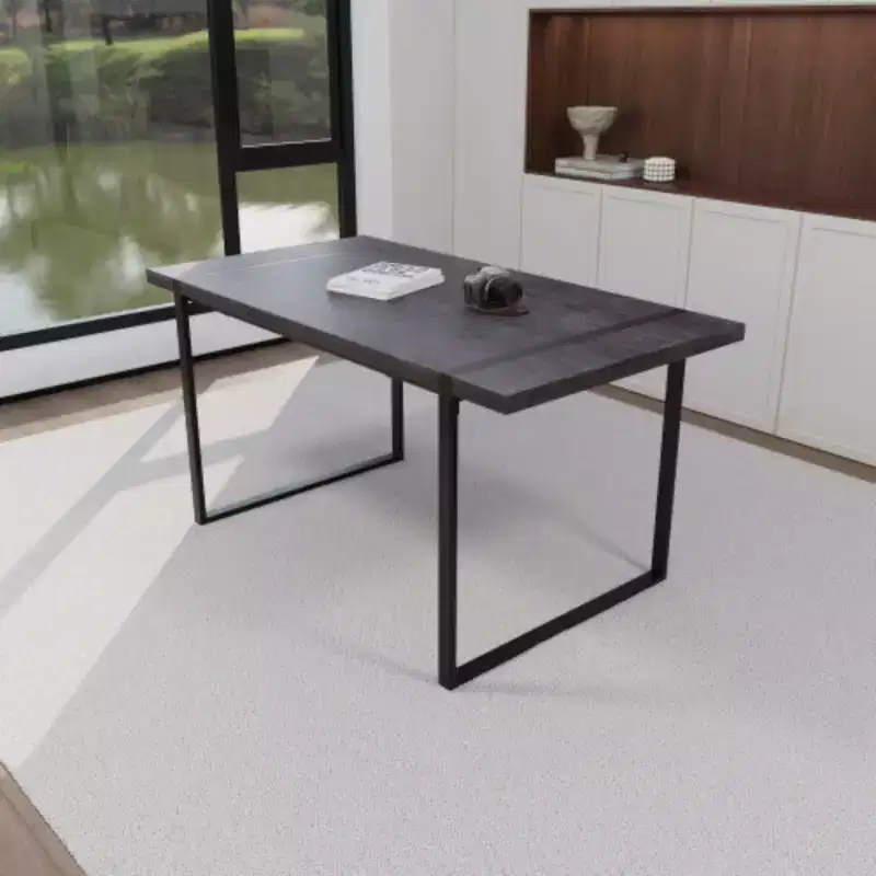 Modern Industrial Rectangular Dining Table – MDF Natural Wood, Seats 4-6
