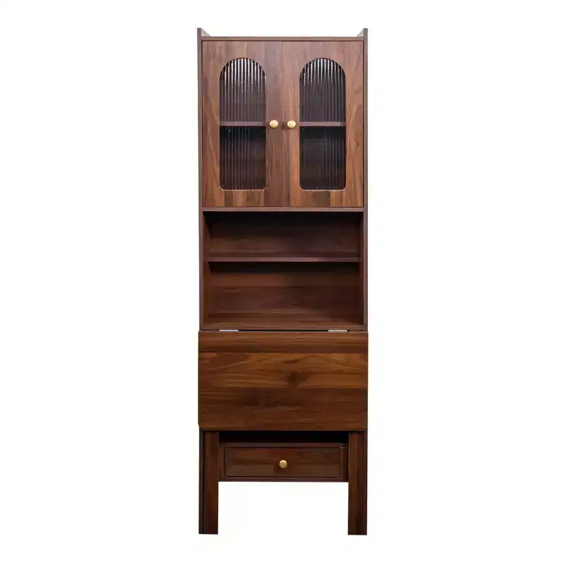 Fold-Out Convertible Desk Cabinet with Shelf and Drawer, Multi-Function Home Office Workstation