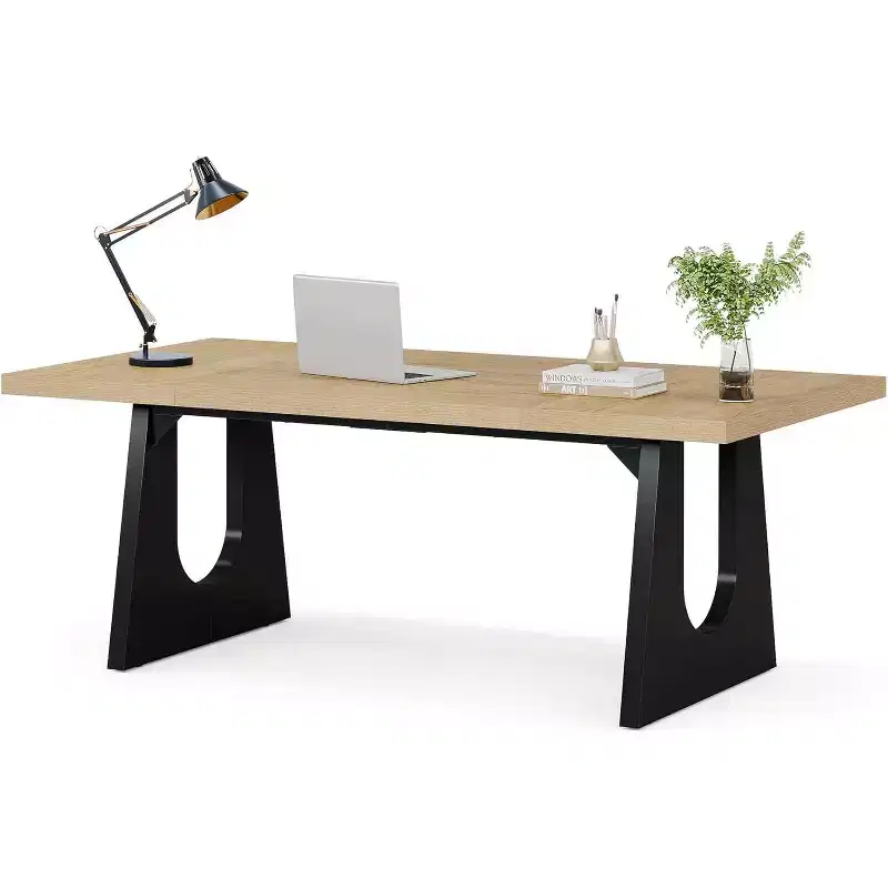 Lantine Rectangle Executive Desk with Double Wood Pedestal